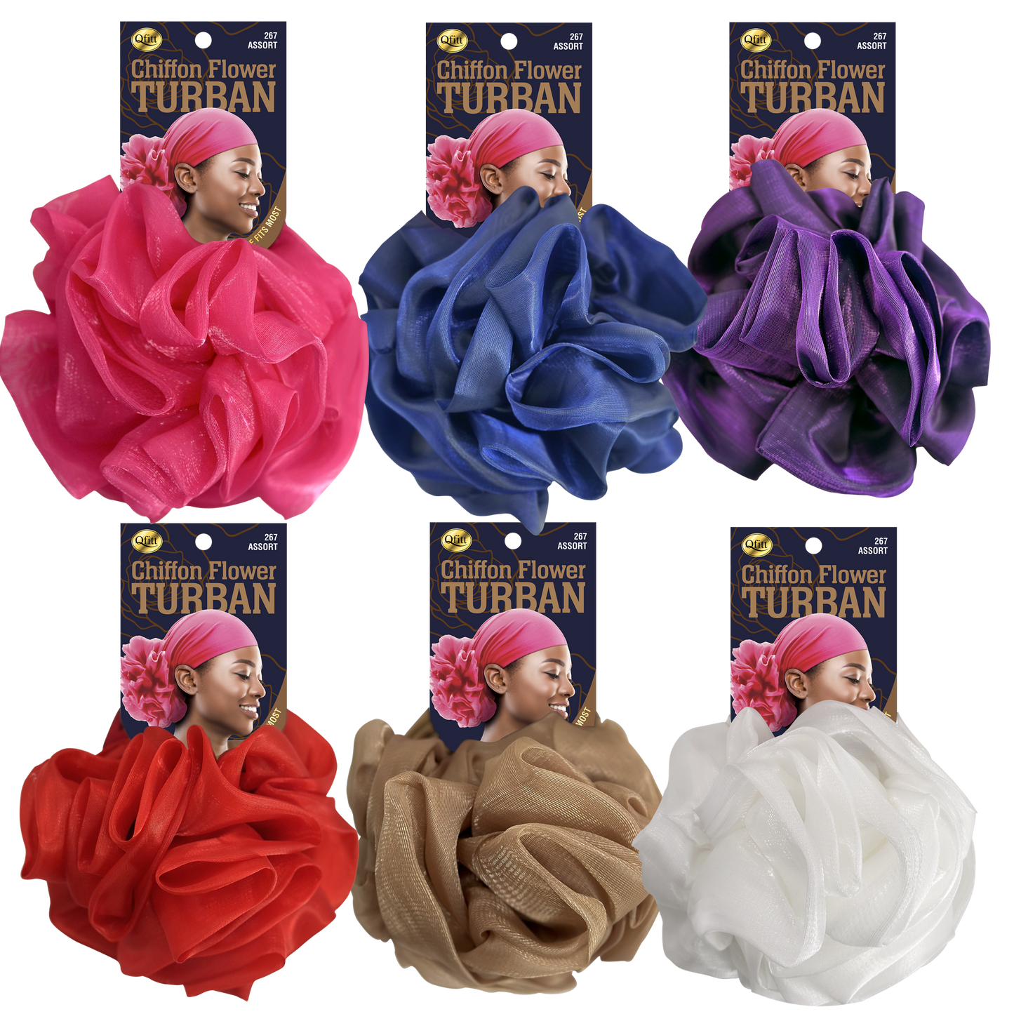 CHIFFON FLOWER TURBAN [ASSORT-6 PIECES SET]