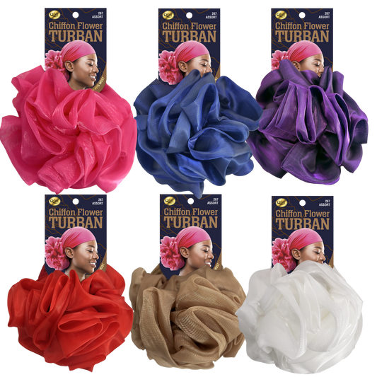 CHIFFON FLOWER TURBAN [ASSORT-6 PIECES SET]