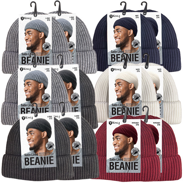 SATIN LINED BEANIE [ASSORT-12PC/PACK]