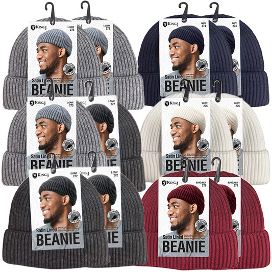 SATIN LINED BEANIE [ASSORT-12PC/PACK]