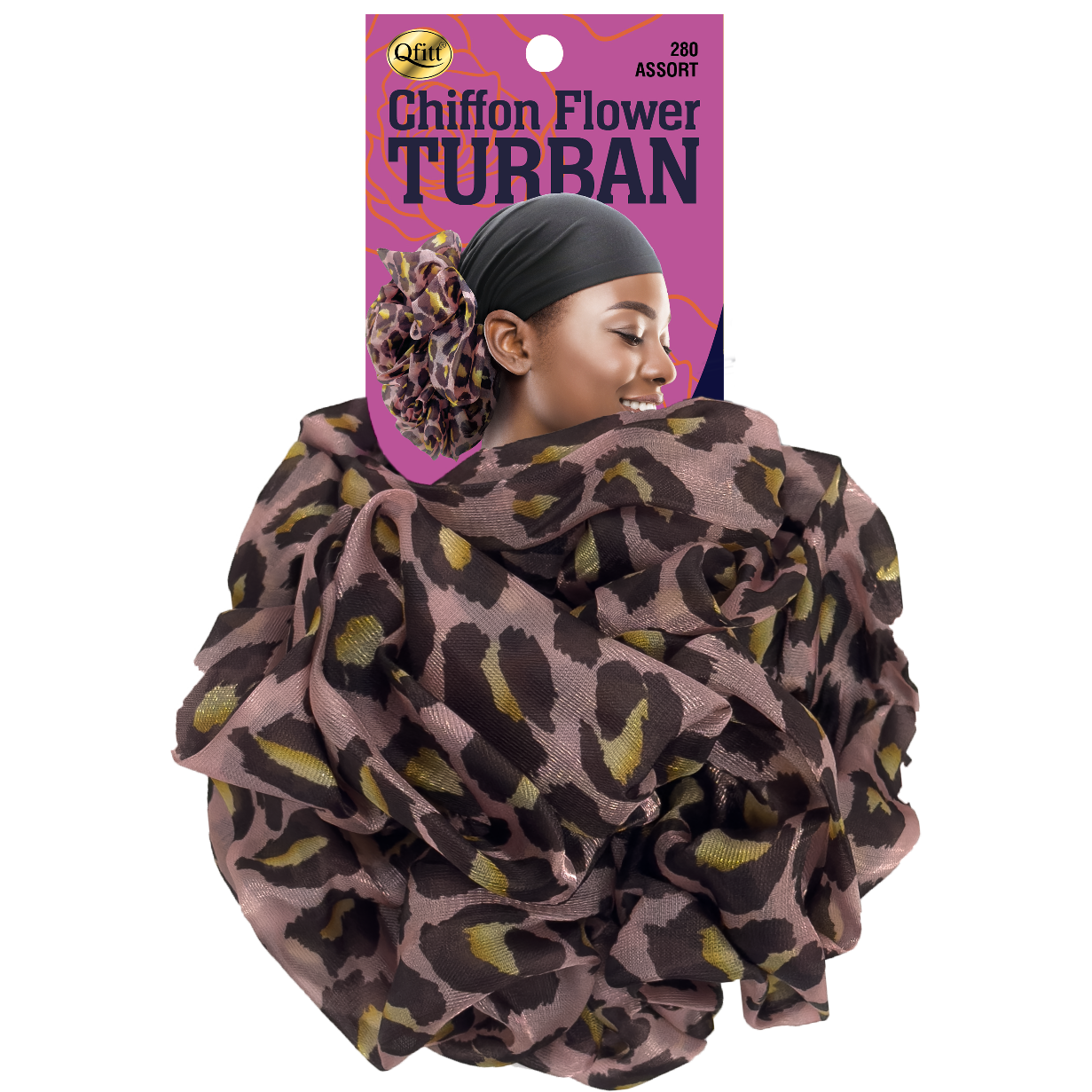 CHIFFON FLOWER PATTERN TURBAN [ASSORT-6 PIECES SET]