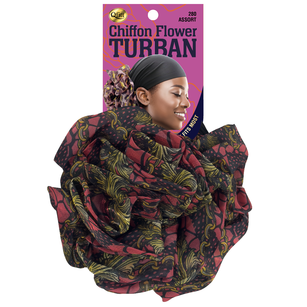 CHIFFON FLOWER PATTERN TURBAN [ASSORT-6 PIECES SET]