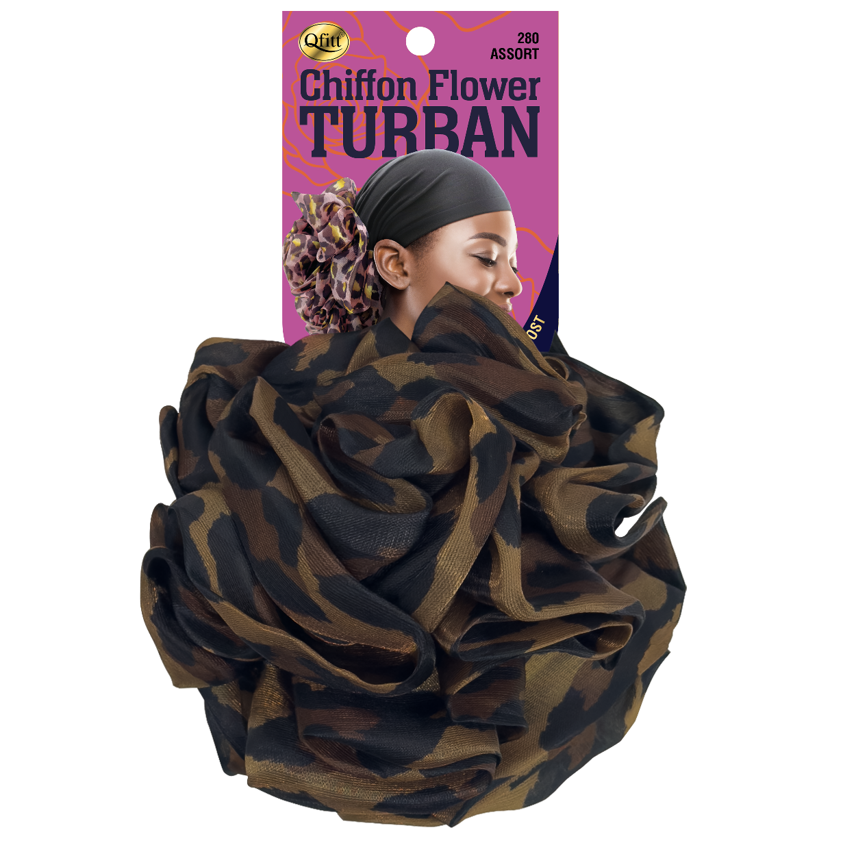 CHIFFON FLOWER PATTERN TURBAN [ASSORT-6 PIECES SET]