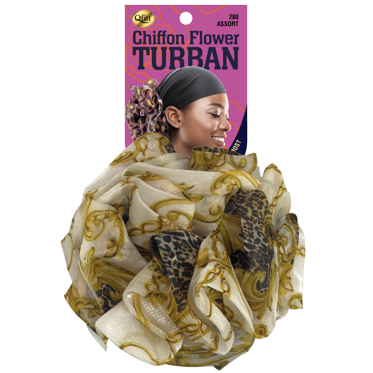 CHIFFON FLOWER PATTERN TURBAN [ASSORT-6 PIECES SET]