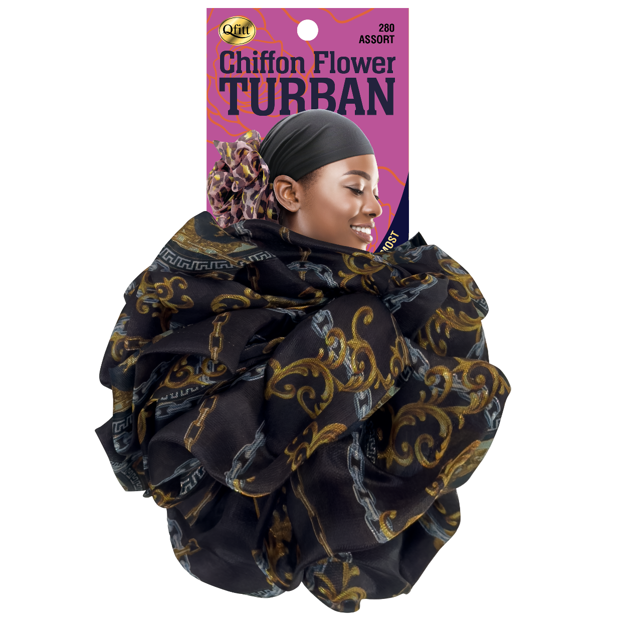 CHIFFON FLOWER PATTERN TURBAN [ASSORT-6 PIECES SET]