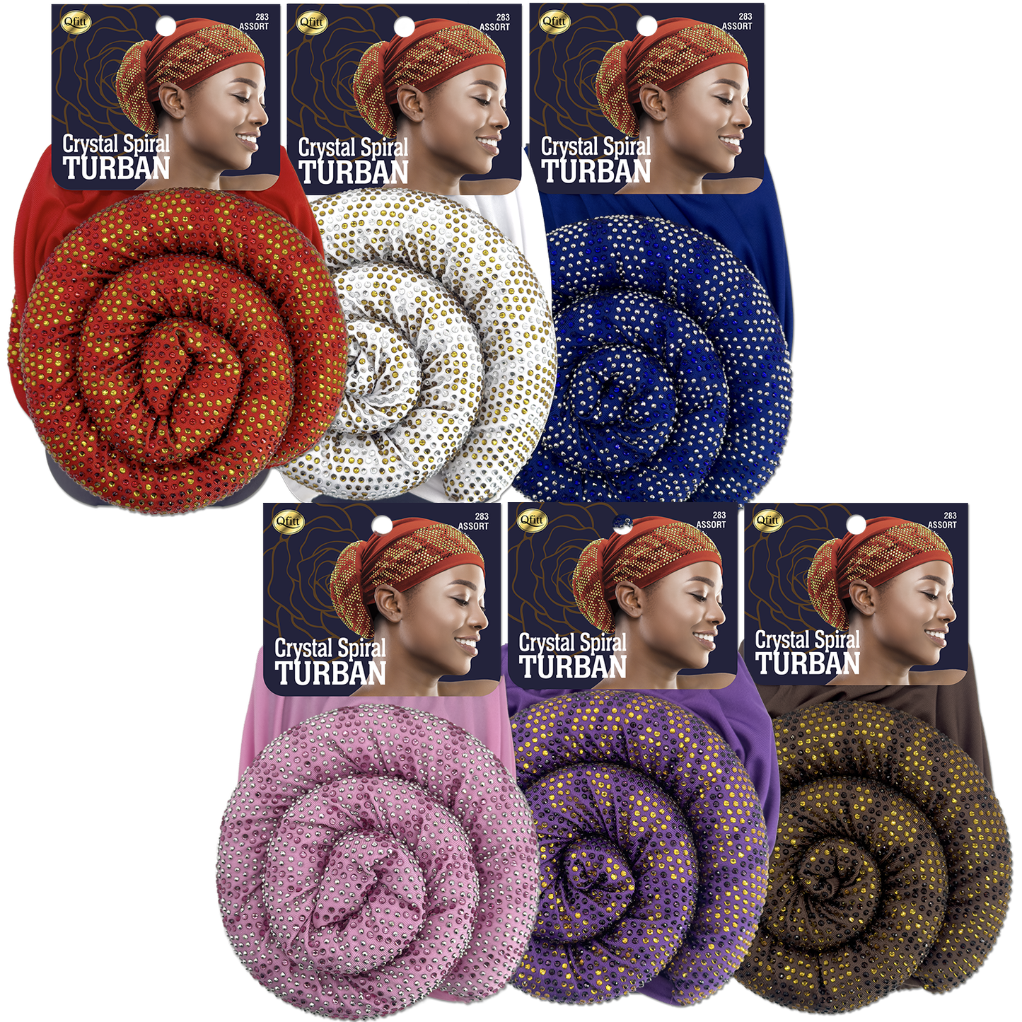 CRYSTAL SPIRAL TURBAN [ASSORT- 6PIECES SET]