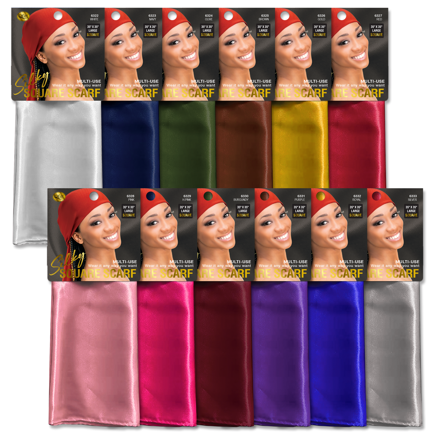 SILKY SQUARE SCARF - ASSORT [12 PIECES SET]