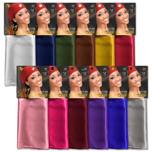 SILKY SQUARE SCARF - ASSORT [12 PIECES SET]