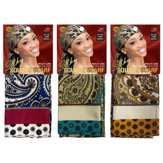SILKY SQUARE PATTERN SCARF - PAISLEY [3 PIECES SET]