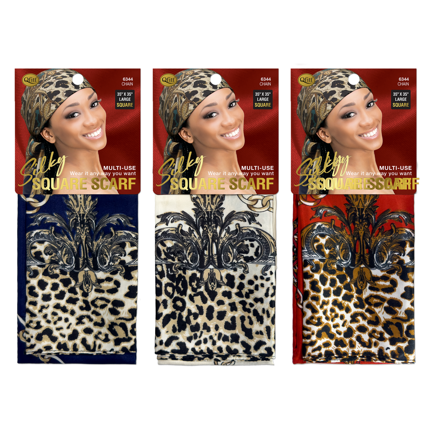 SILKY SQUARE PATTERN SCARF - CHAIN [3 PIECES SET]