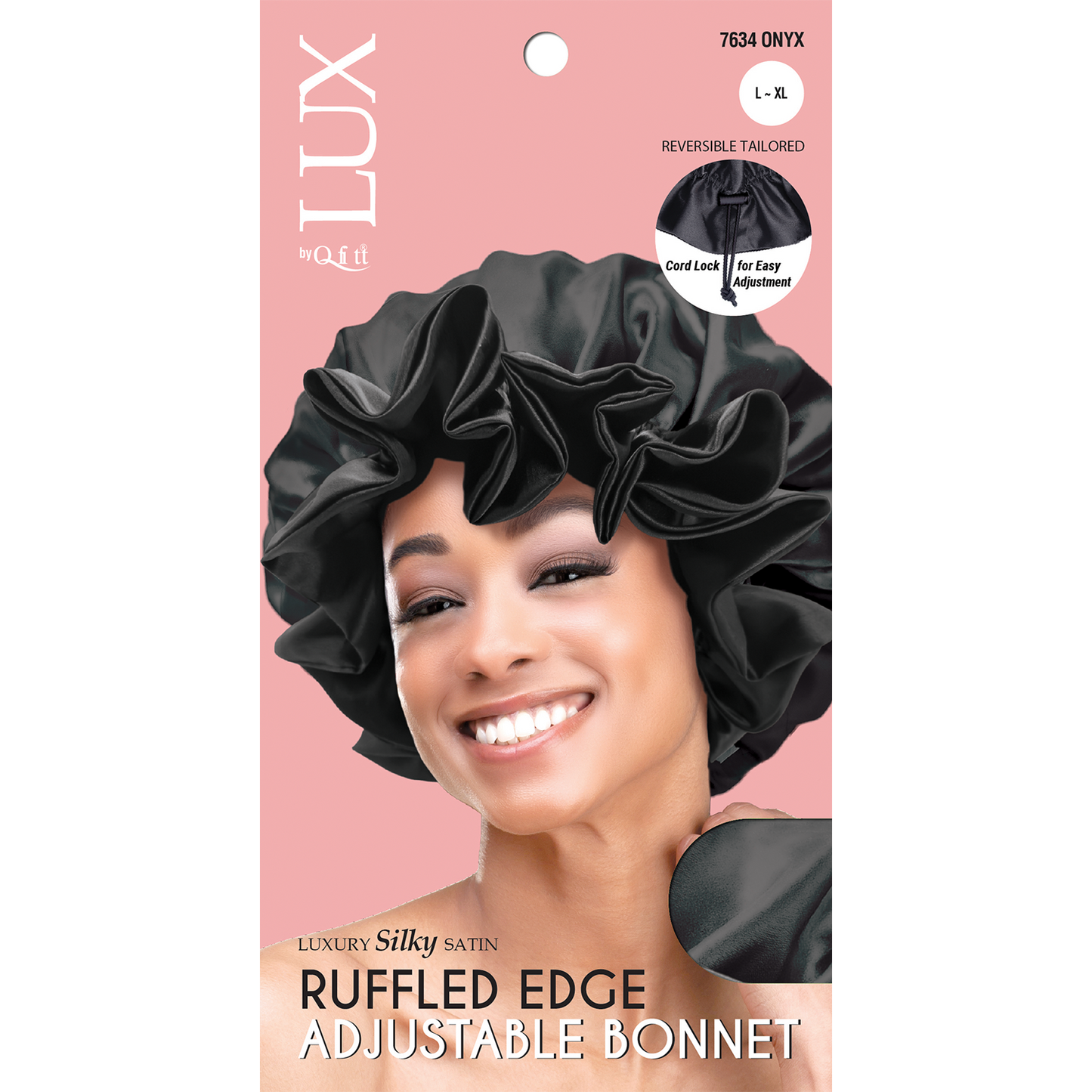LUX RUFFLED EDGE ADJUSTABLE BONNET L-XL [BLACK]