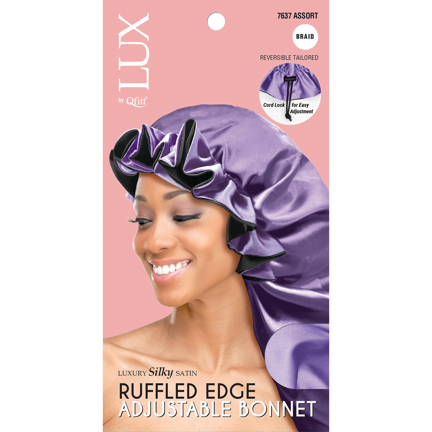 LUX RUFFLED EDGE ADJUSTABLE BONNET BRAID [ASSORT-6PIECES SET]