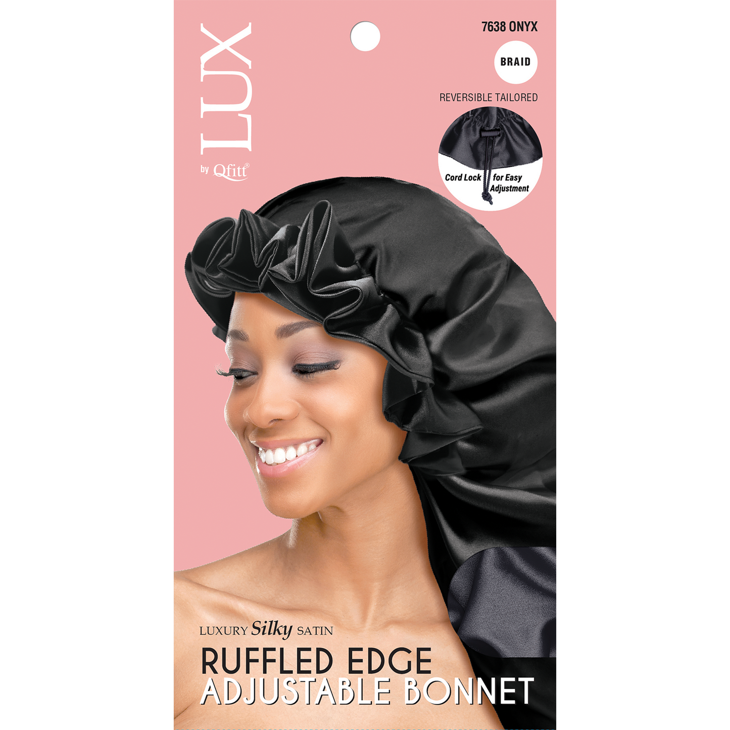 LUX RUFFLED EDGE ADJUSTABLE BONNET BRAID [BLACK]