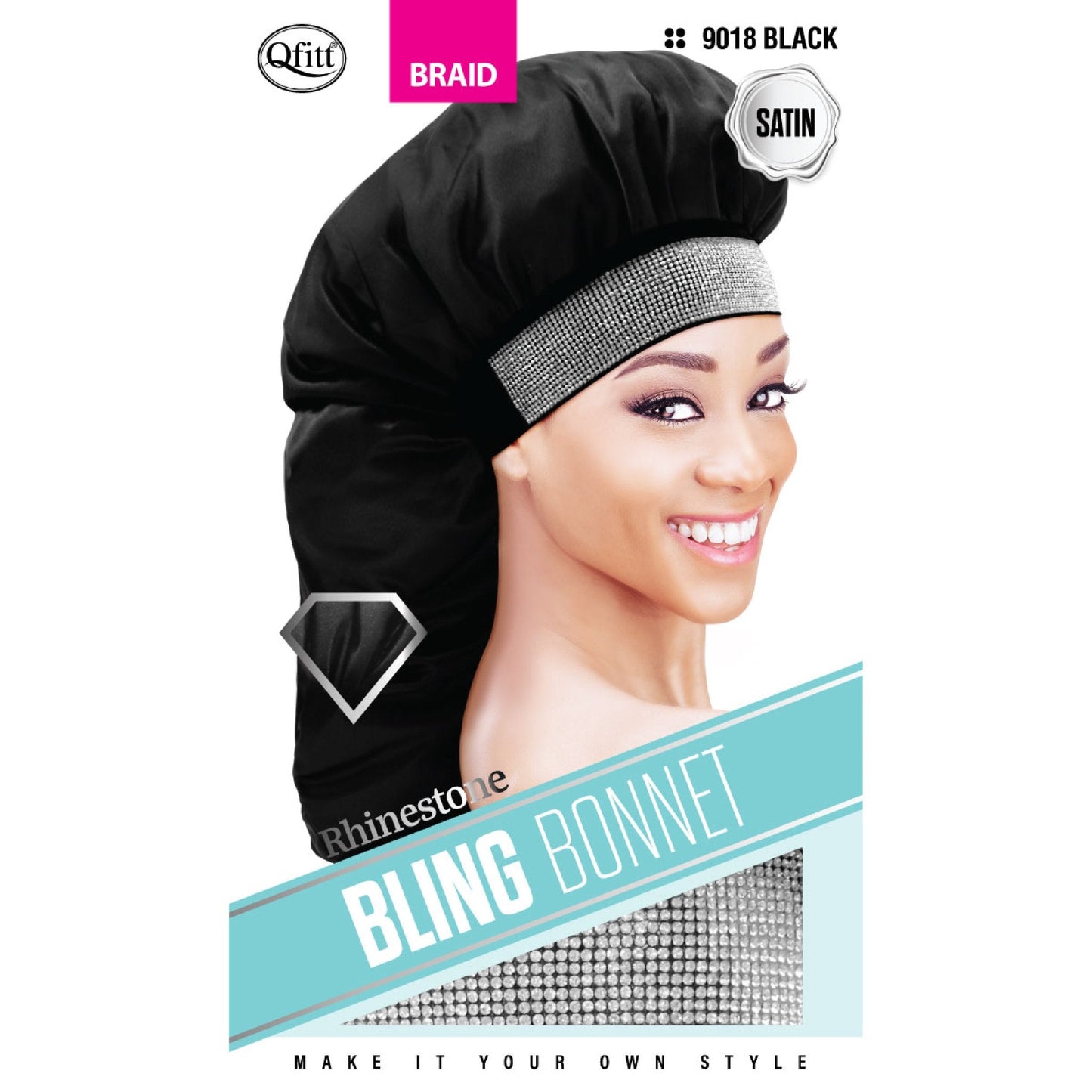 BLING SATIN BRAID BONNET - RHINESTONE - 9018