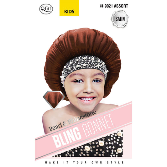 BLING SATIN KIDS BONNET - PEARL - 9021