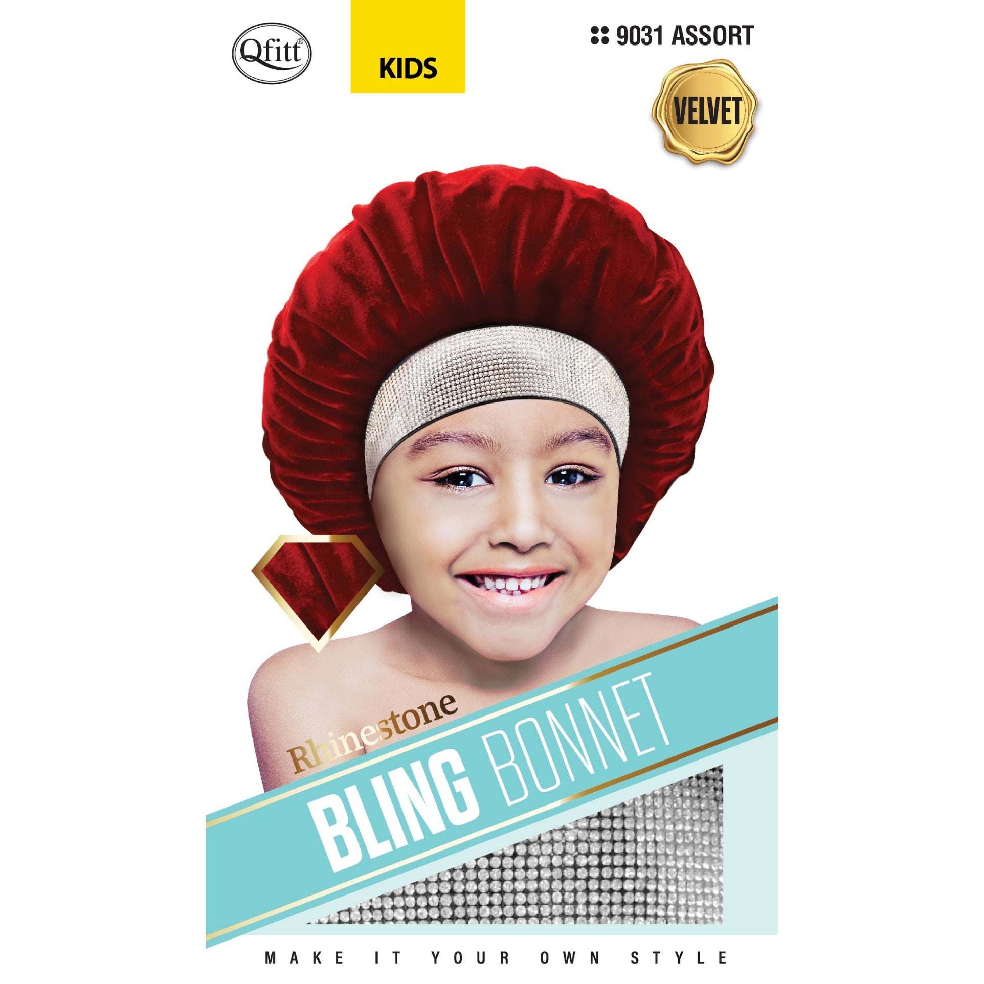 BLING VELVET KIDS BONNET - RHINESTONE - 9031