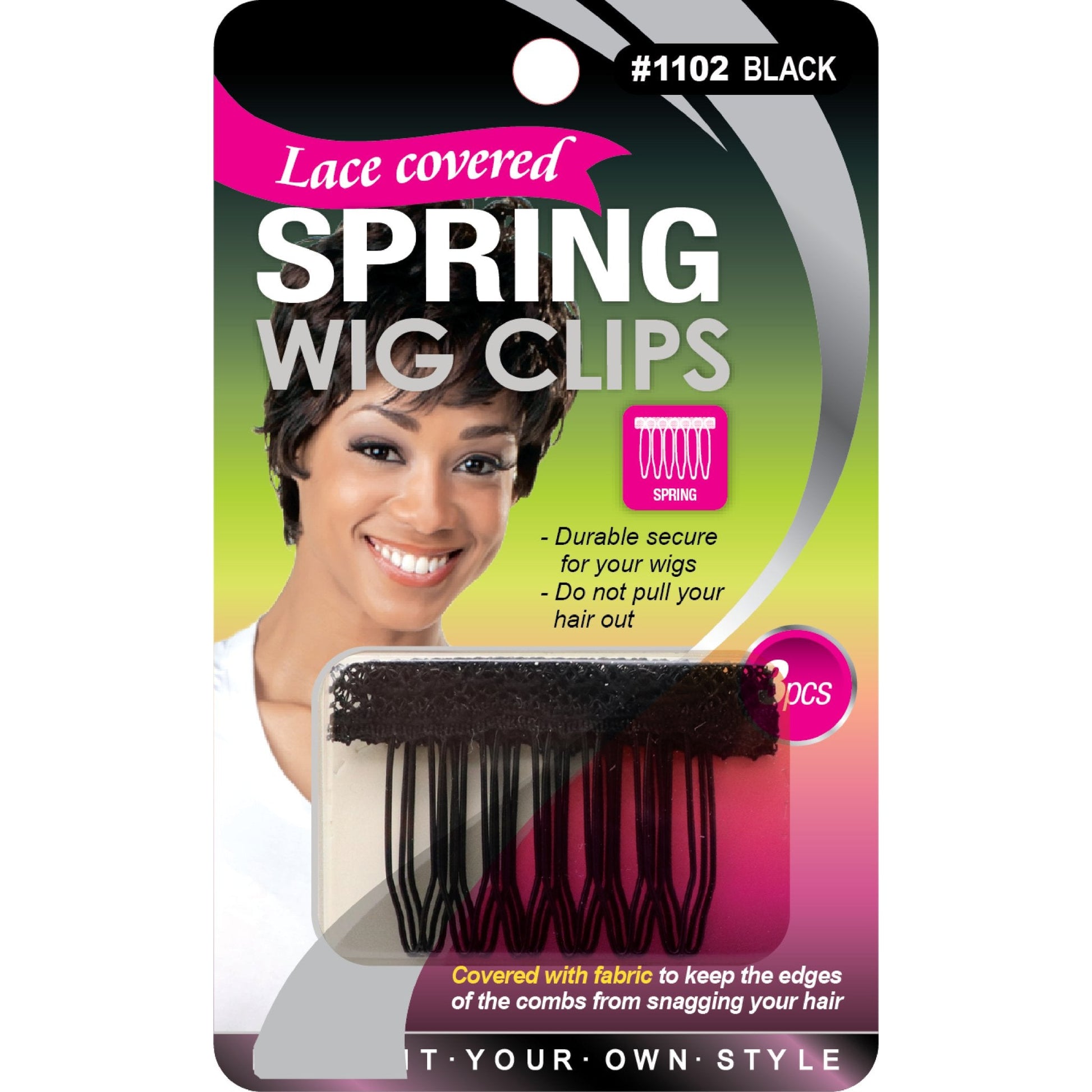BLISTER LACE COVERED SPRING WIG CLIPS - 1102
