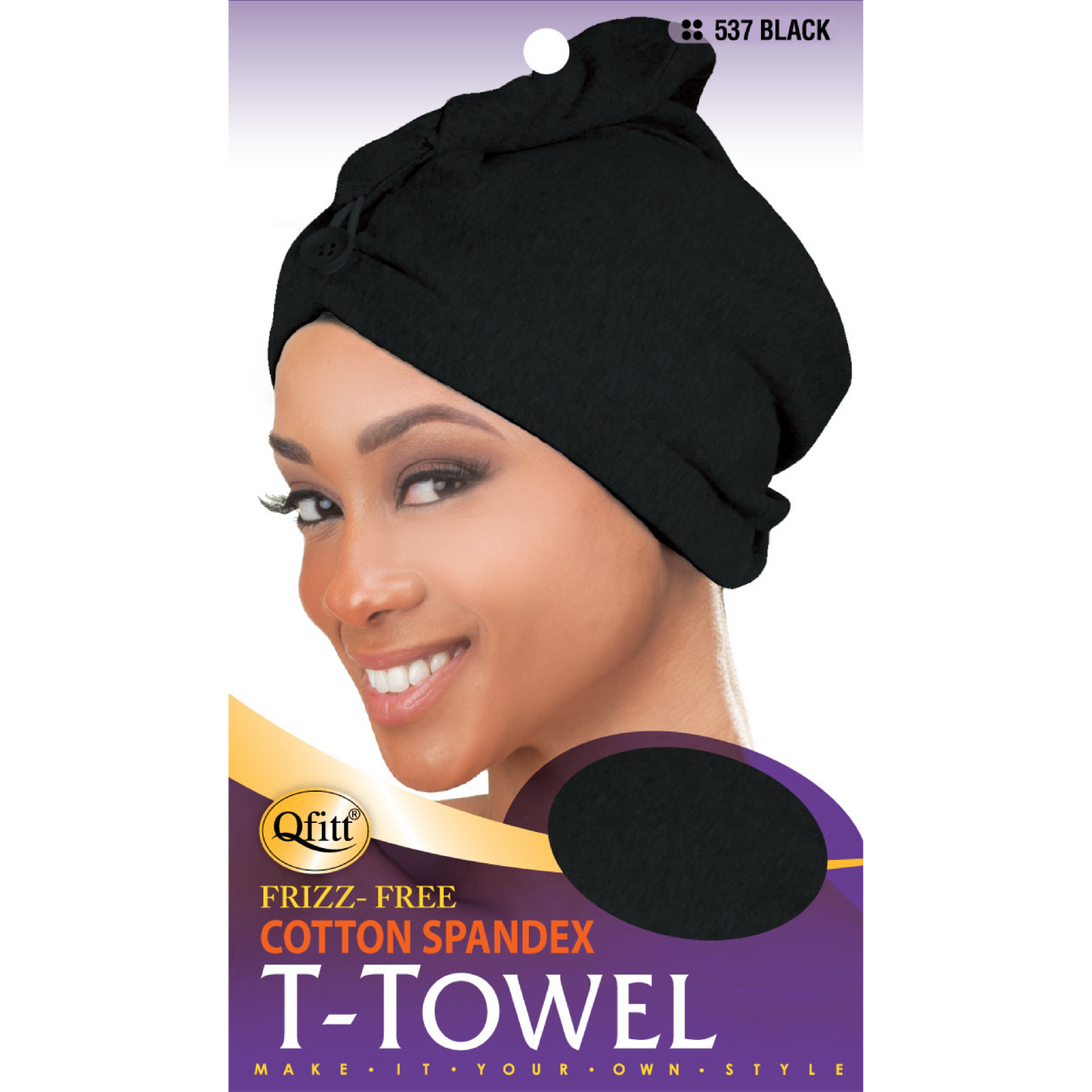 FRIZZ-FREE COTTON SPANDEX T-TOWEL [BLACK]