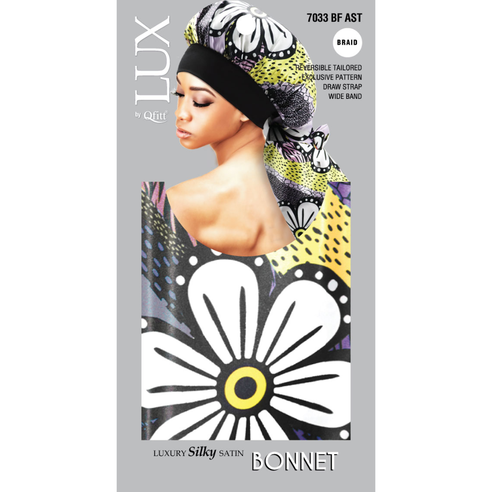 BRAID LUXURY SILKY SATIN BONNET - PATTERN [ASSORT-6 PIECES SET]