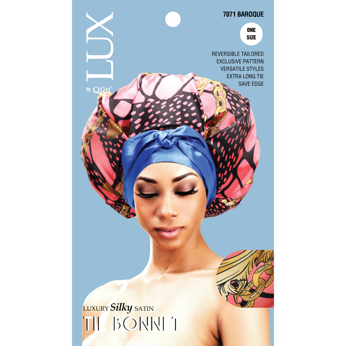 LUXURY SILKY SATIN TIE BONNET - PATTERN [6 PIECES SET]