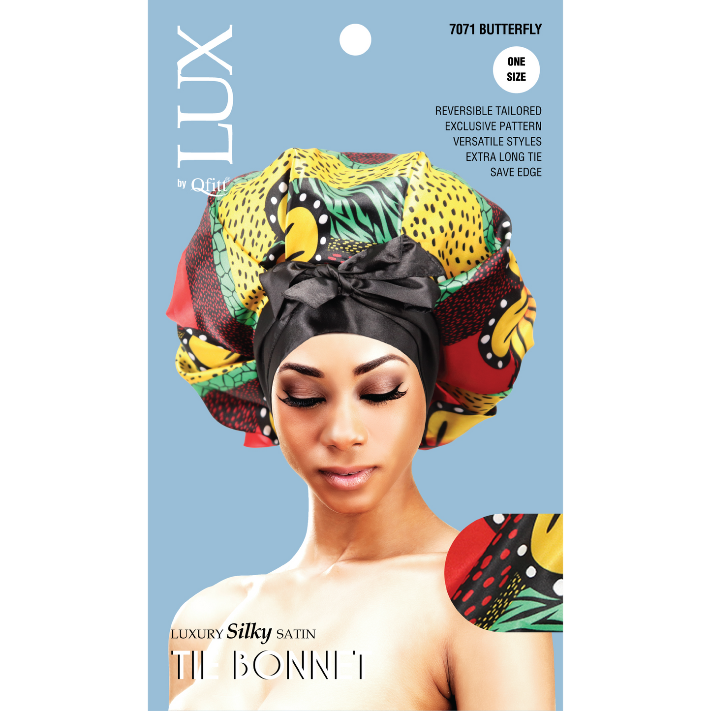 LUXURY SILKY SATIN TIE BONNET - PATTERN [6 PIECES SET]