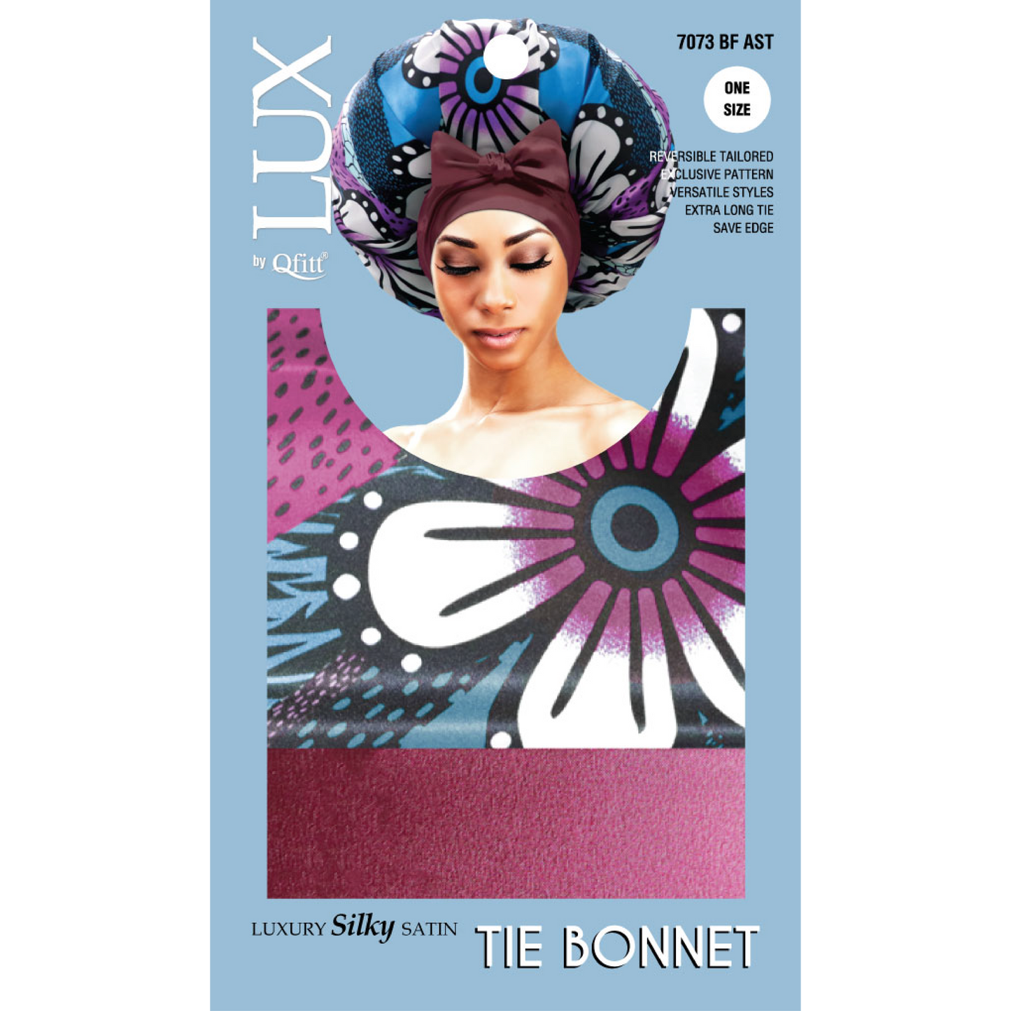 LUXURY SILKY SATIN TIE BONNET - PATTERN [6 PIECES SET]