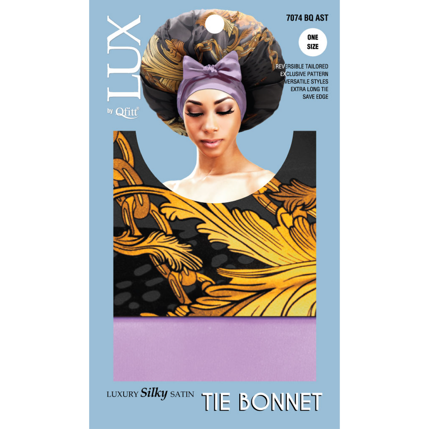 LUXURY SILKY SATIN TIE BONNET - PATTERN [6 PIECES SET]