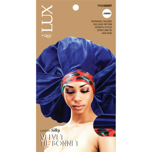 JUMBO LUXURY SILKY VELVET TIE BONNET [ASSORT-6 PIECES SET]