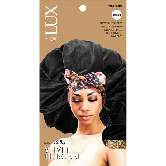 JUMBO LUXURY SILKY VELVET TIE BONNET [BLACK-6 PIECES SET]
