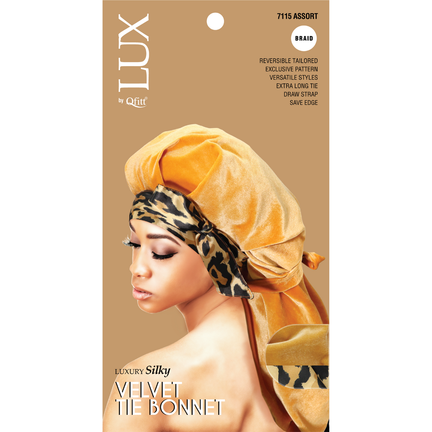 BRAID LUXURY SILKY VELVET TIE BONNET [ASSORT-6 PIECES SET]