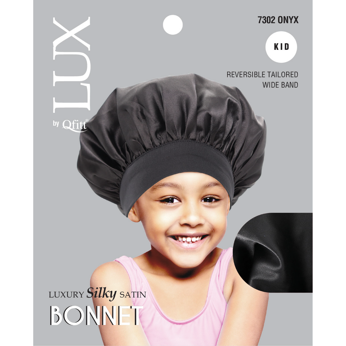 KIDS LUXURY SILKY SATIN BONNET - SOLID [ONYX]