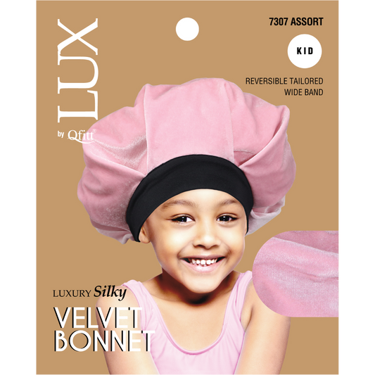 KIDS LUXURY SILKY VELVET BONNET - SOLID [ASSORT-6 PIECES SET]