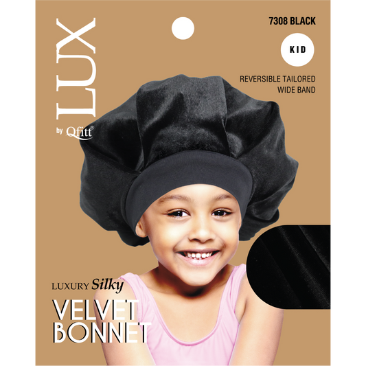 KIDS LUXURY SILKY VELVET BONNET - SOLID [BLACK]