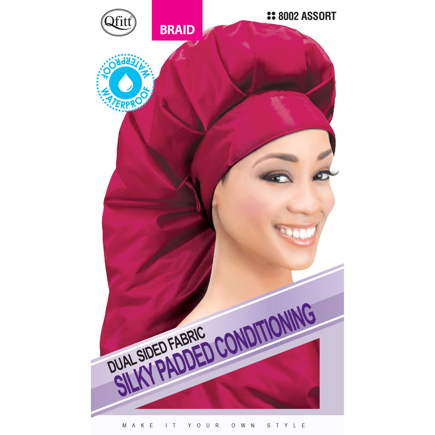 BRAID DUAL SIDED FABRIC SILKY PADDED CONDITIONING CAP [ASSORT-12 PIECES SET]