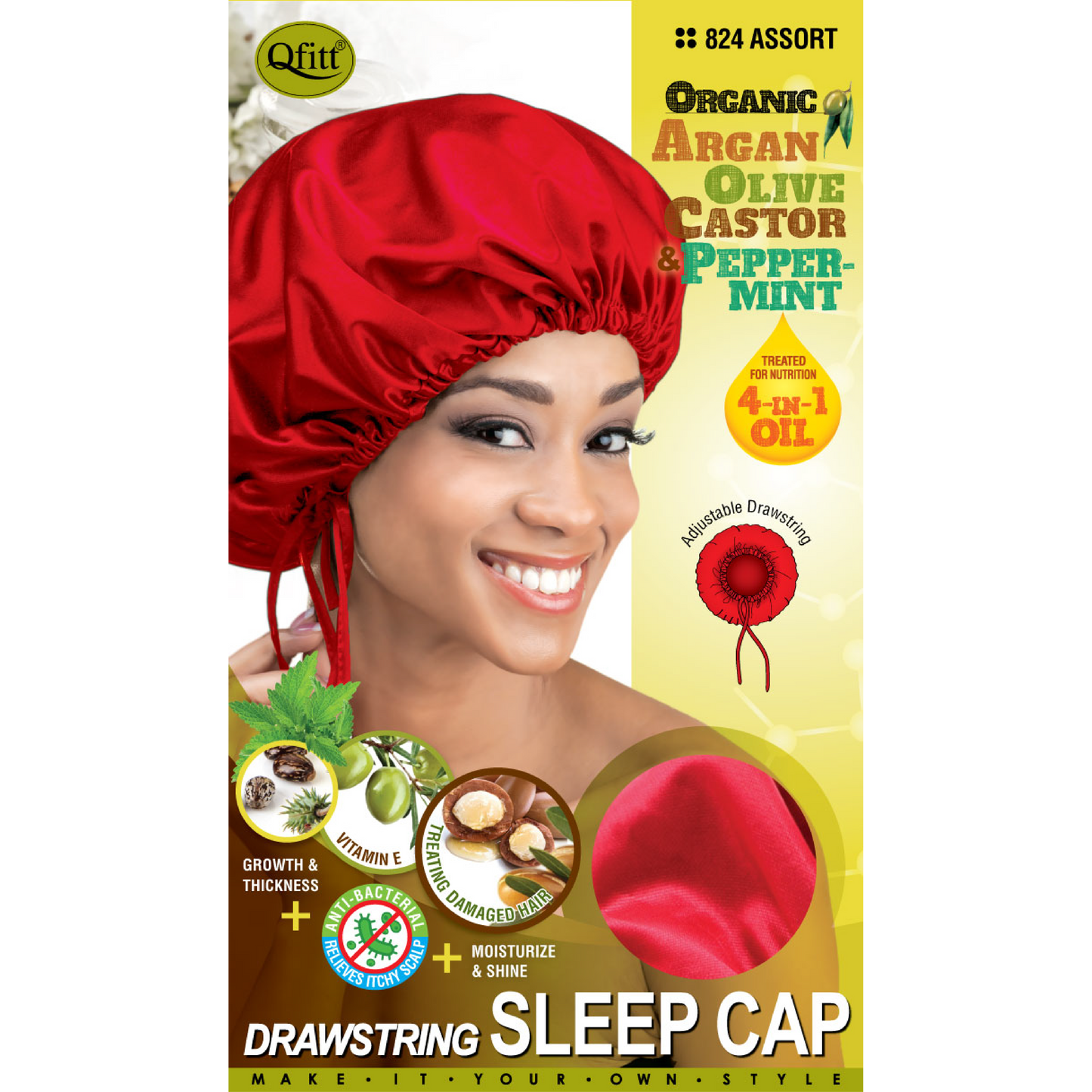 ORGANIC DRAWSTRING SLEEP CAP [ASSORT-12 PIECES SET]