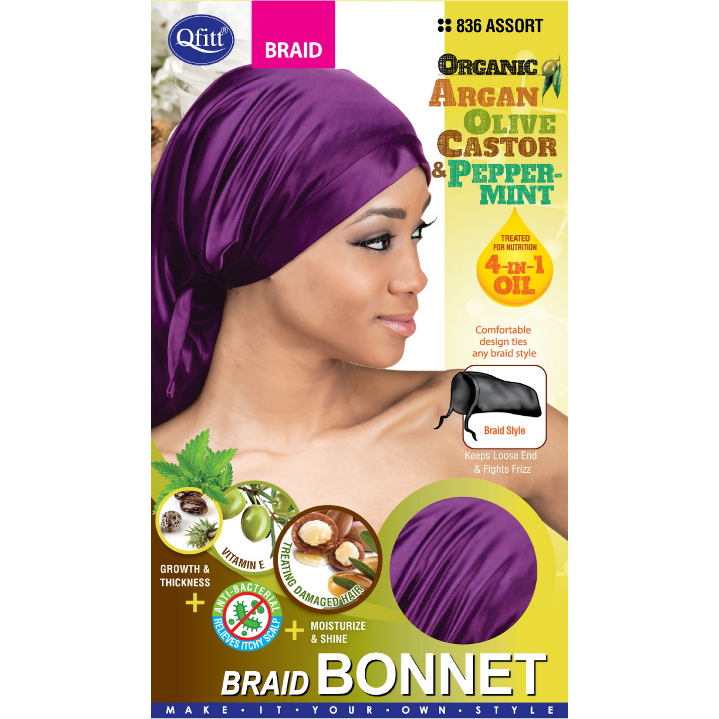 BRAID ORGANIC BONNET [ASSORT-12 PIECES SET]