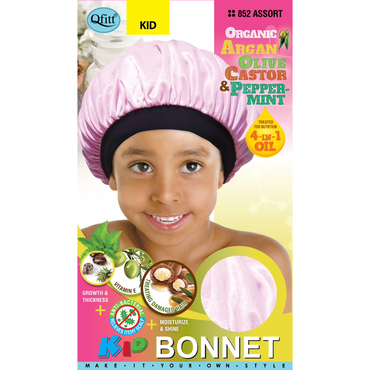 KIDS ORGANIC SATIN BONNET [ASSORT-12 PIECES SET]