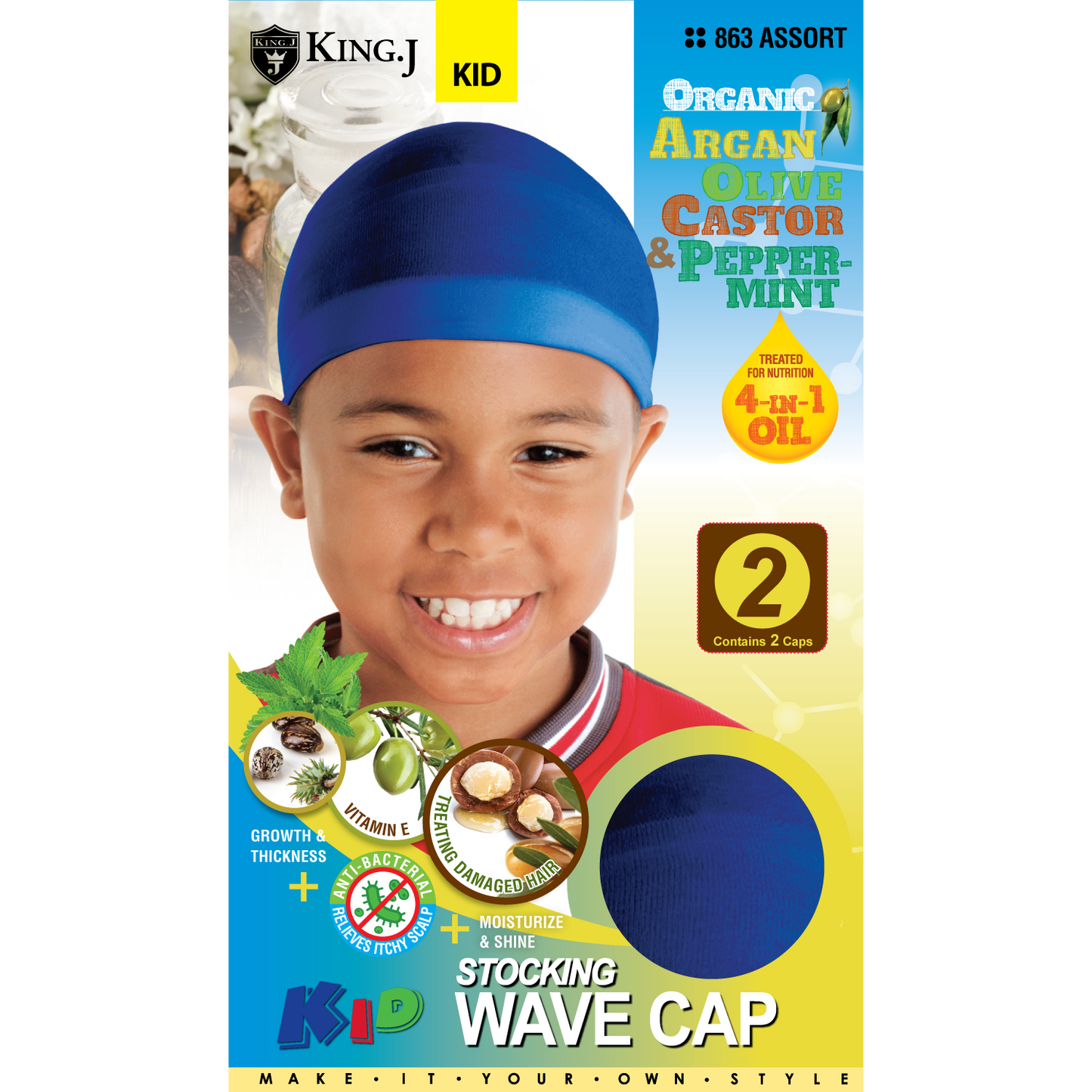 KIDS ORGANIC WAVE CAP [ASSORT-12 PIECES SET]