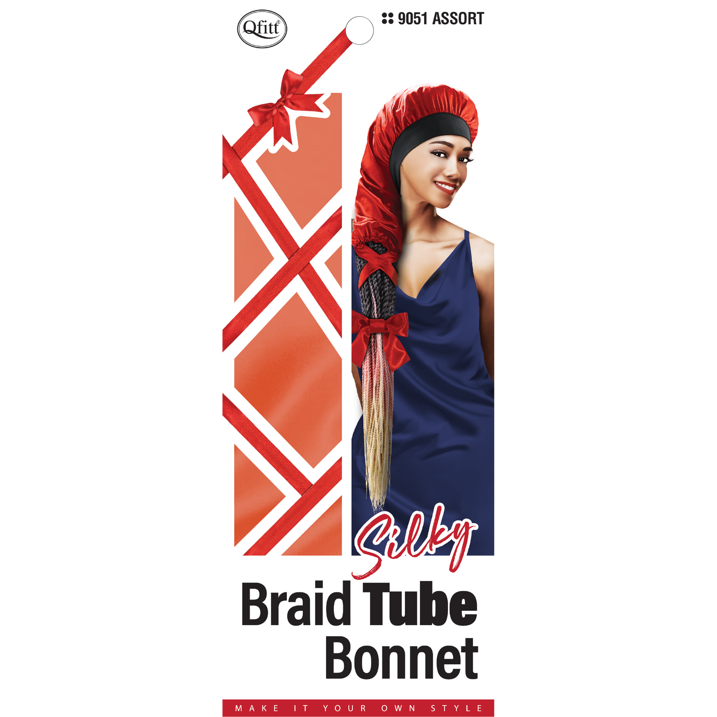BRAID SILKY TUBE BONNET [ASSORT-12 PIECES SET]