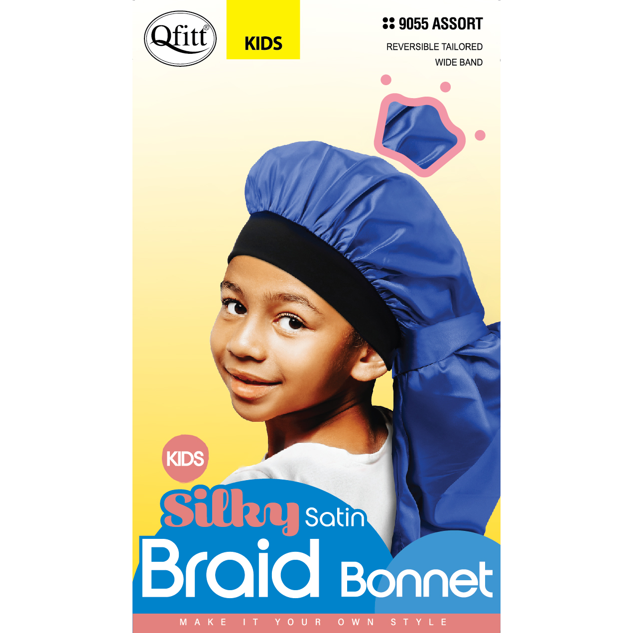 KIDS SILKY SATIN BRAID BONNET [ASSORT-12 PIECES SET]