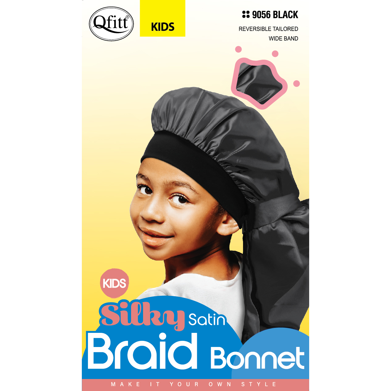 KIDS SILKY SATIN BRAID BONNET [BLACK]